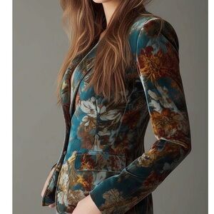 Floral Velvet Blazer - Multicolor